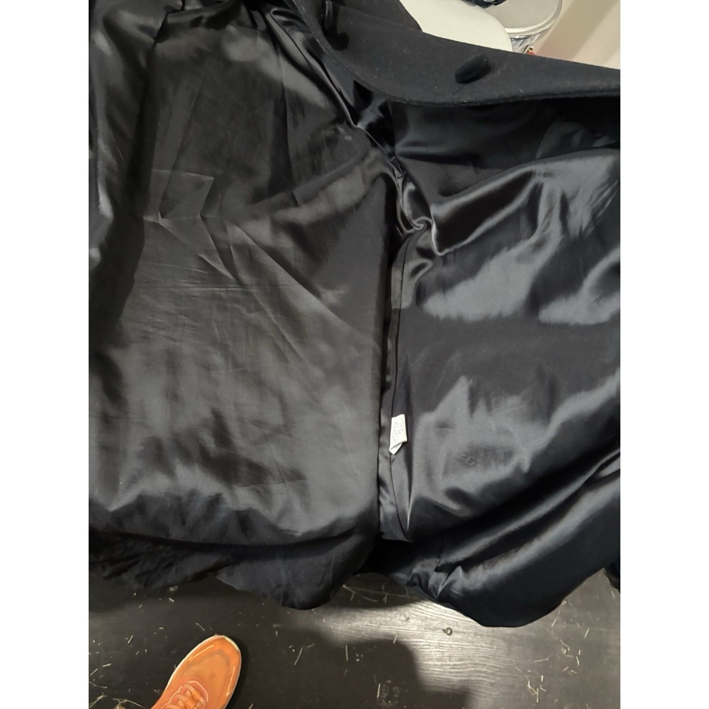 VTG Herman Kay Wool Full Length Coat Trench Black Velvet Trim Button 12 - Picture 4 of 8